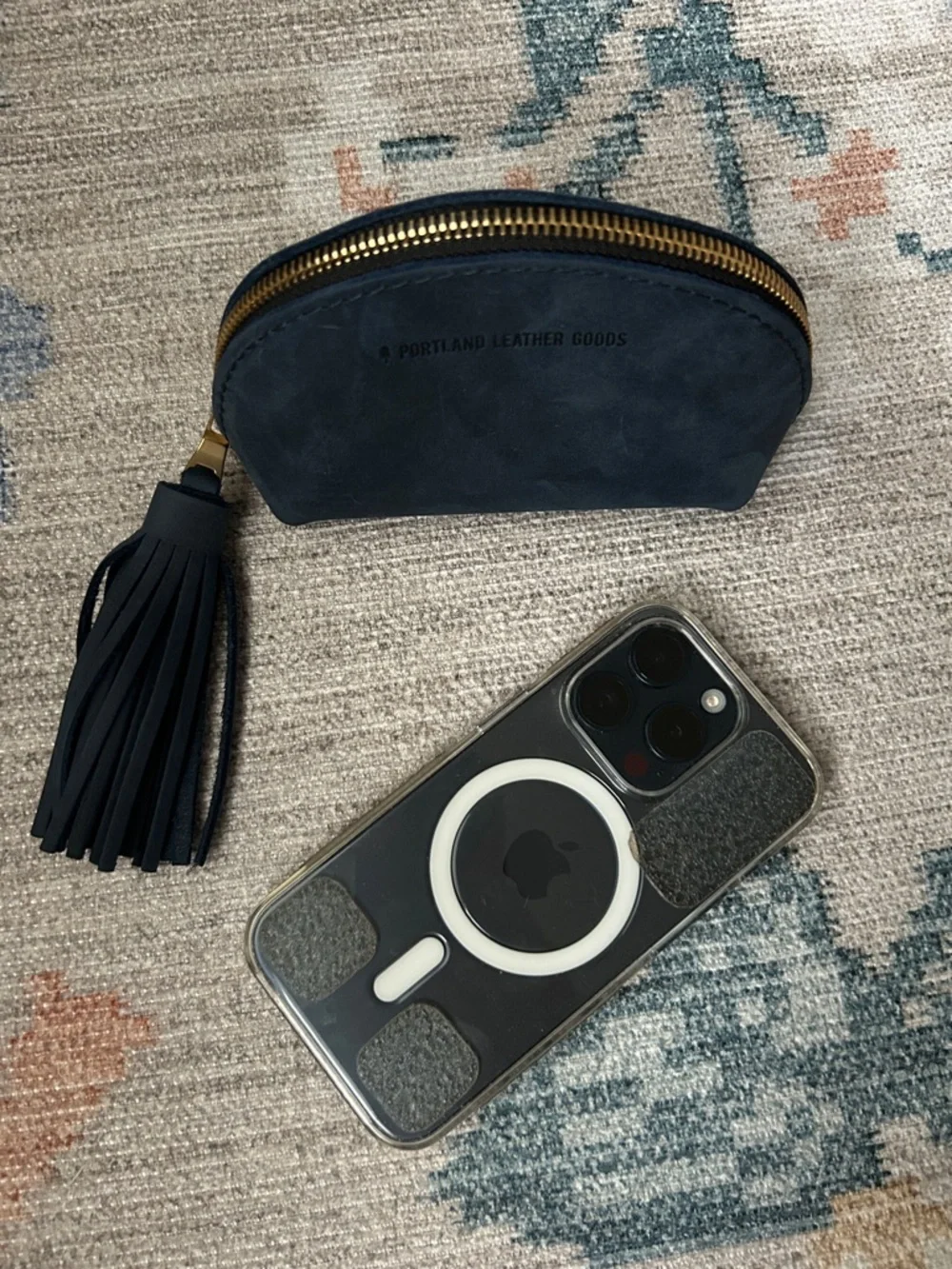 Portland Leather Navy Taco Tassel Cosmetic Pouch - Picture 3 of 6